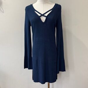 Free People Deep Blue Long Sleeve Sweater Dress - Size Small